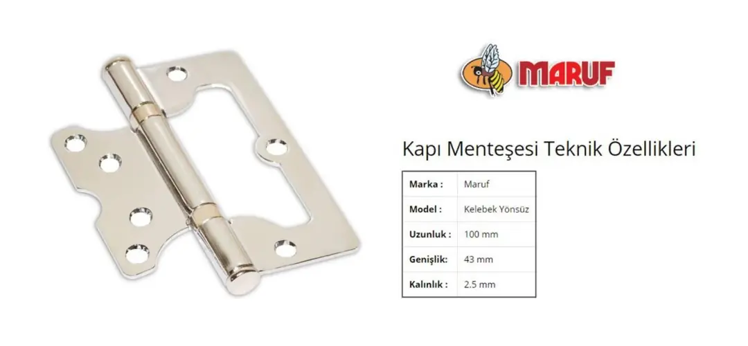 Maruf 10 cm Boyalı Yönsüz 2,5 mm Kelebek Menteşe